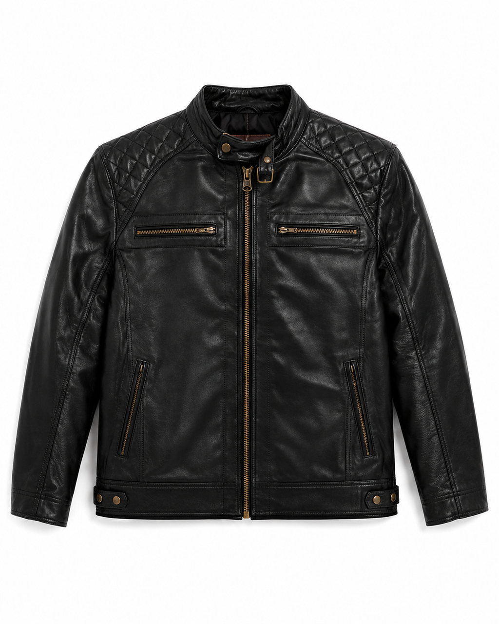 Black quilted biker jacket - front