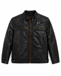Black quilted biker jacket - front