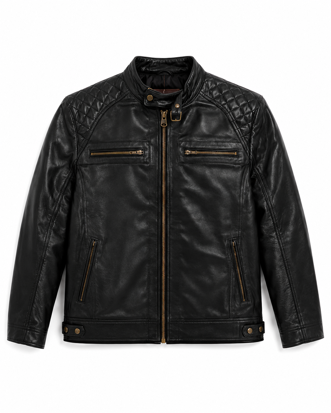Black quilted biker jacket - front