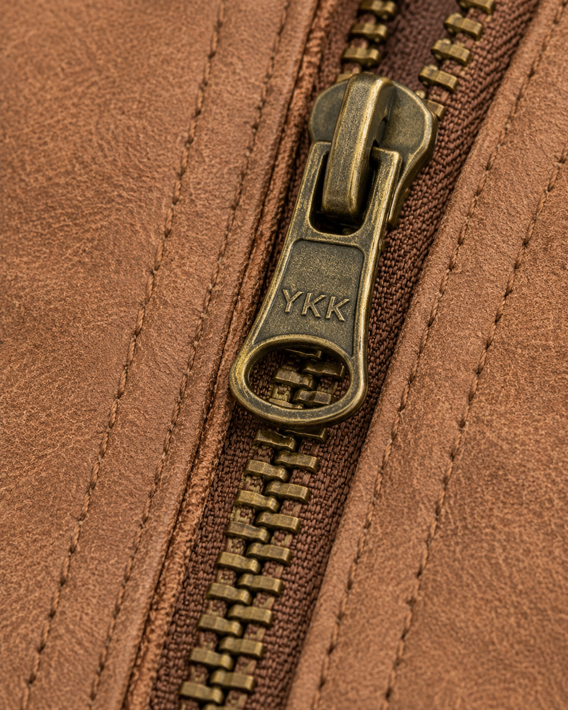 Men's Tan Cafe Racer Jacket - YKK zipper detail
