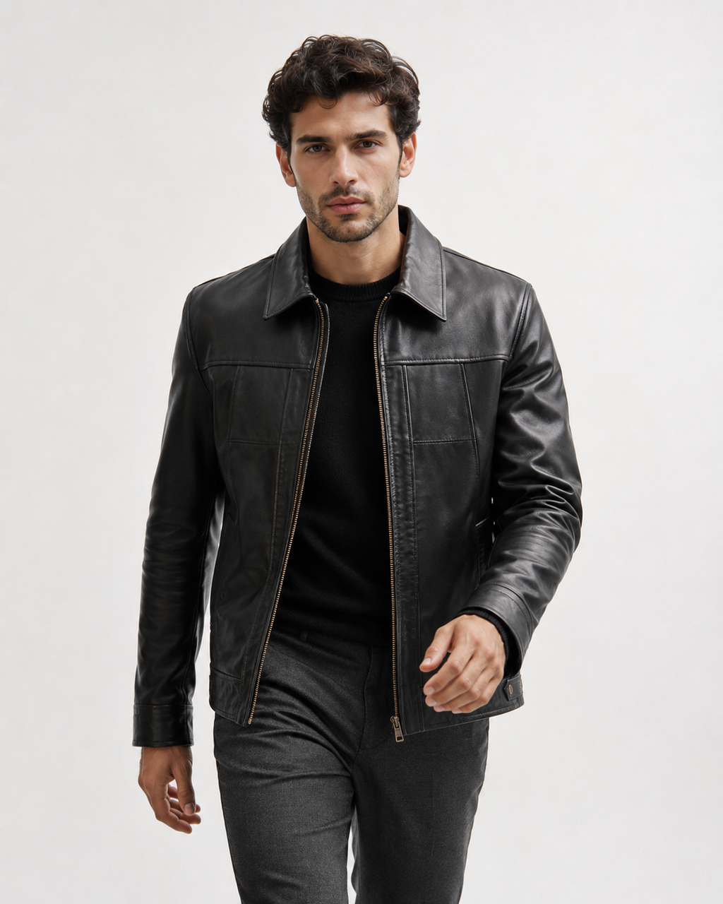 Men's Black Trucker Jacket - walking front