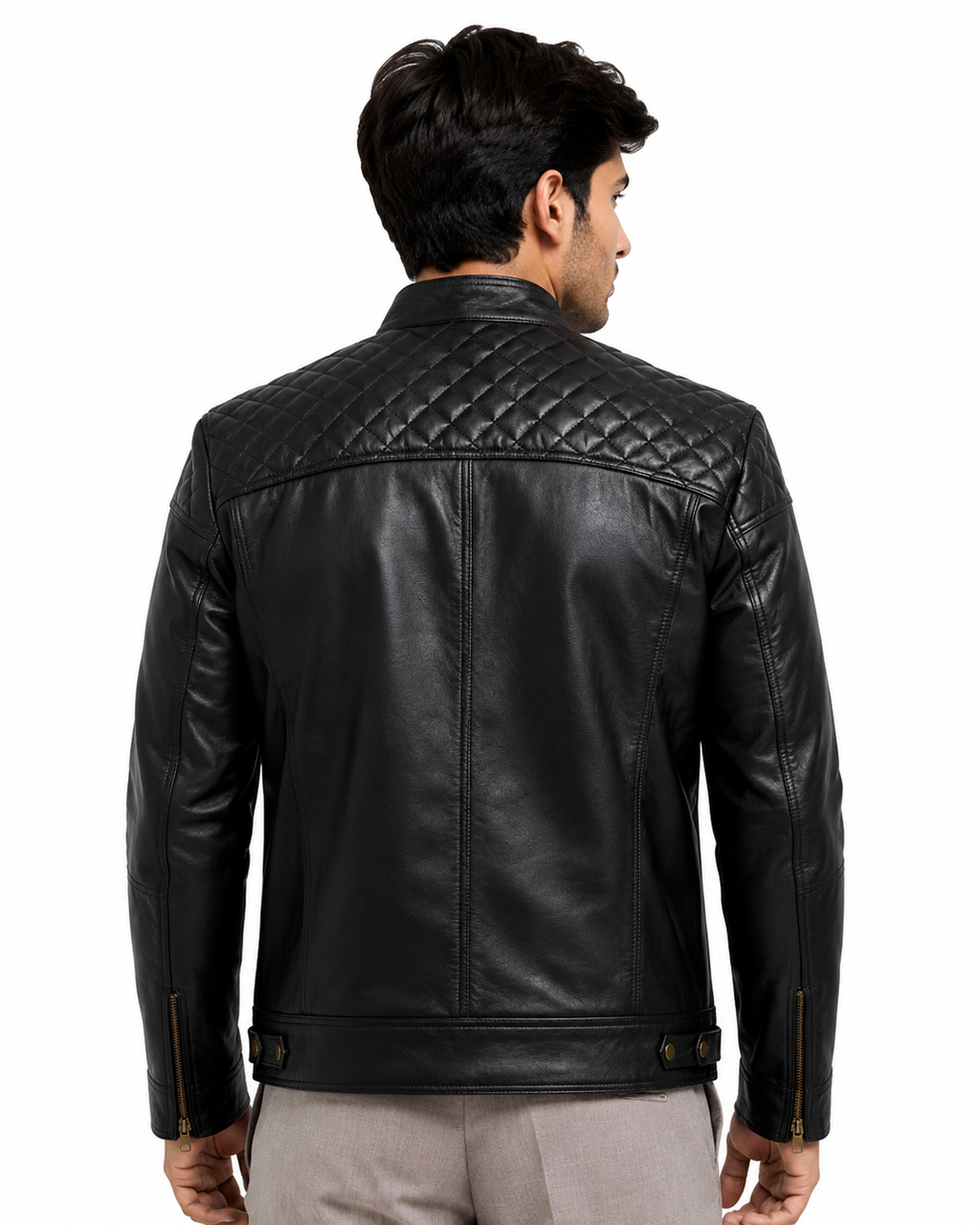 Men's Black Quilted Biker Jacket - back