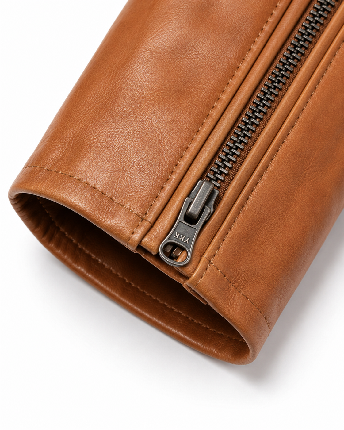 Men's Tan Biker Jacket - cuff zipper detail