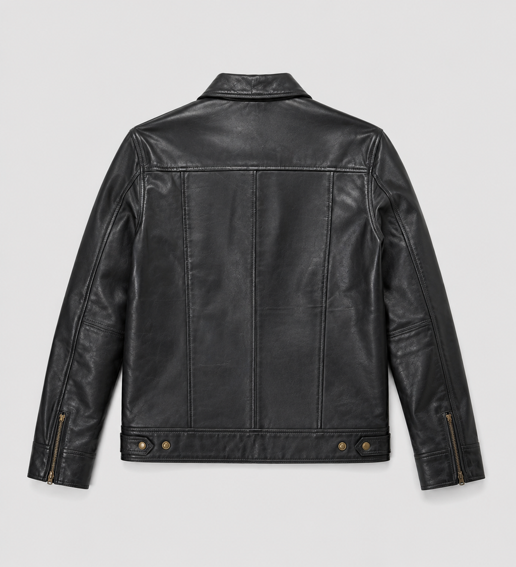 Men's Black Trucker Jacket - flat back