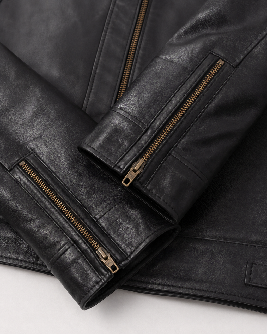 Men's Black Quilted Cafe Racer Jacket - cuff zipper detail