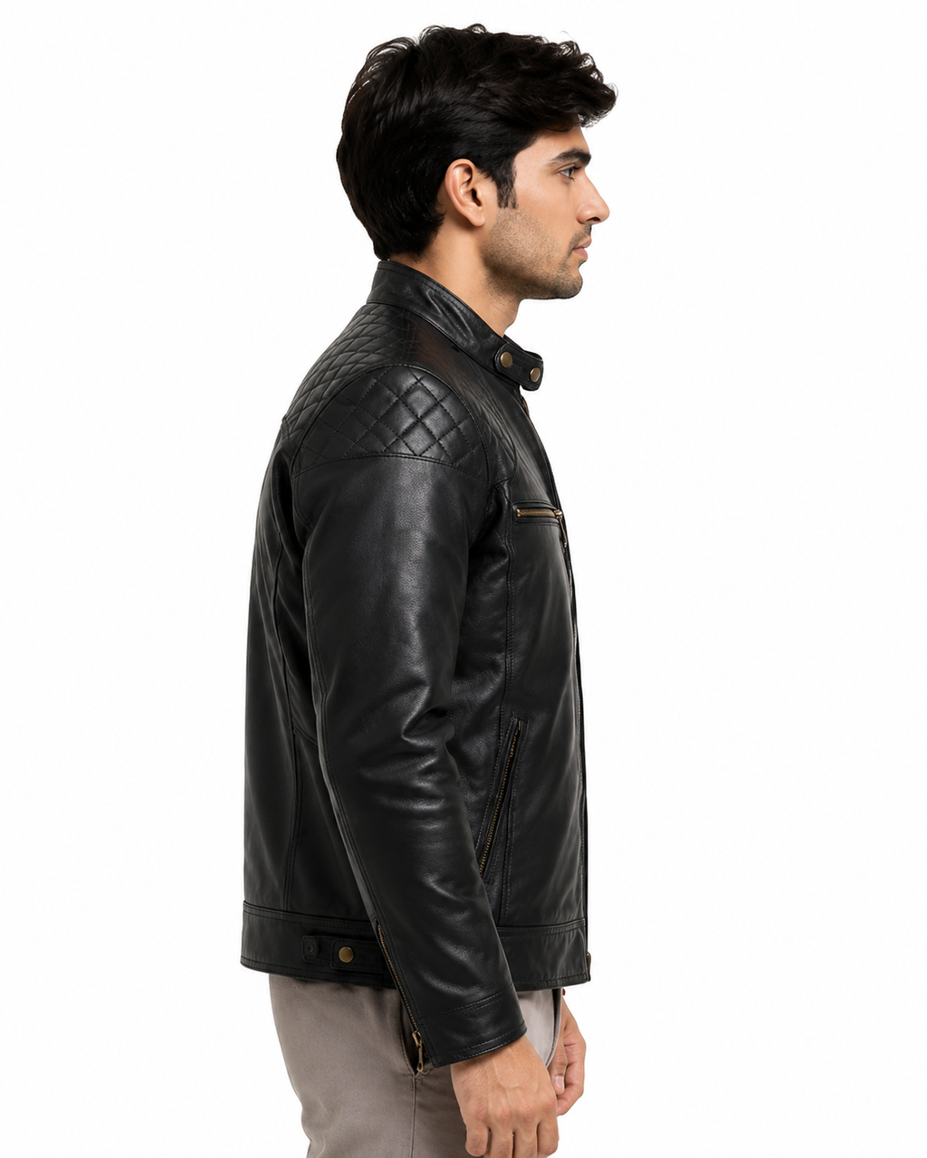 Men's Black Quilted Biker Jacket - side right