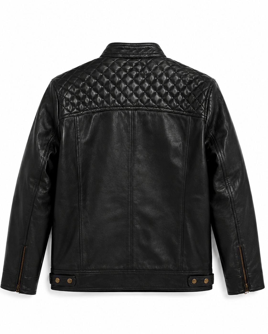Men's Black Quilted Biker Jacket - flat back