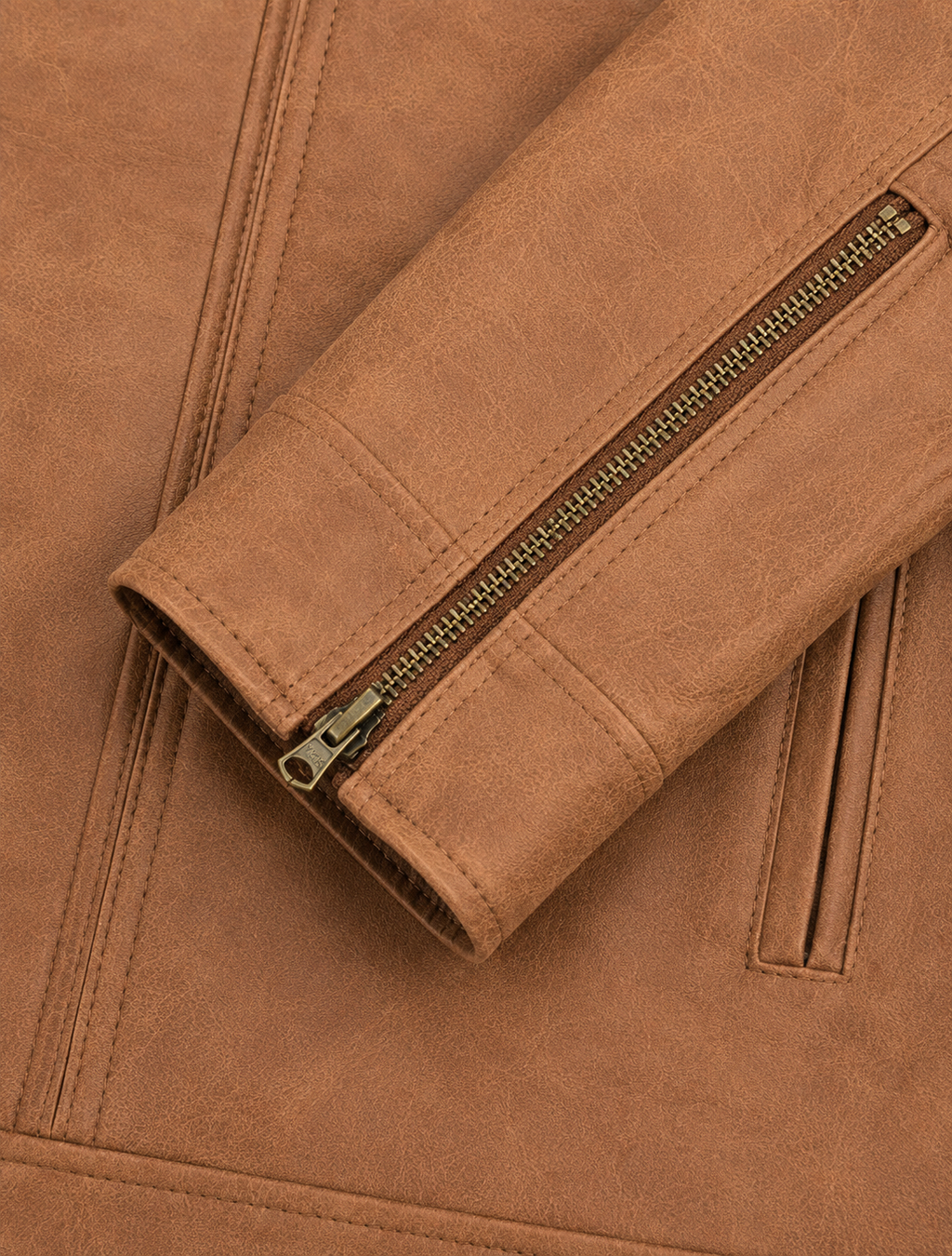 Men's Tan Cafe Racer Jacket - cuff zipper detail