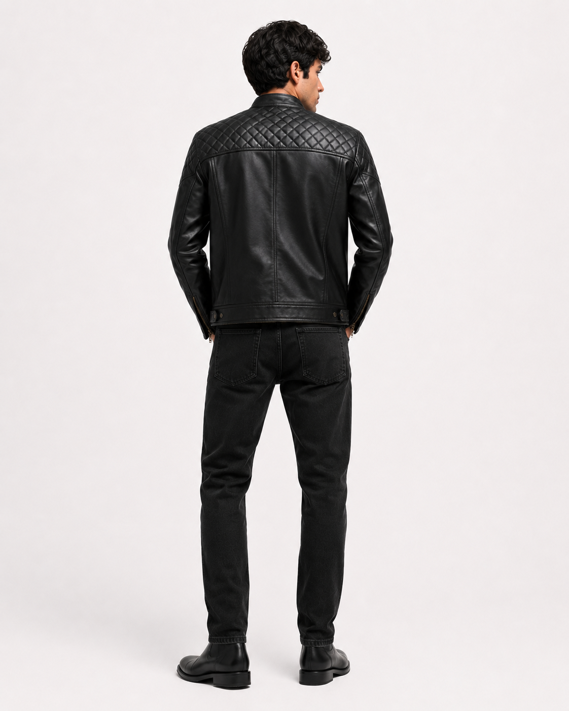 Men's Black Quilted Cafe Racer Jacket - back