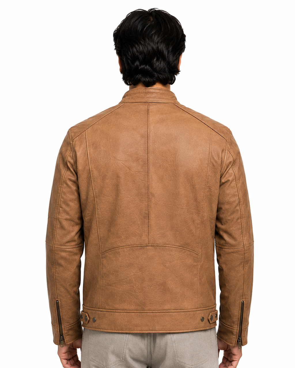 Men's Tan Cafe Racer Jacket - back