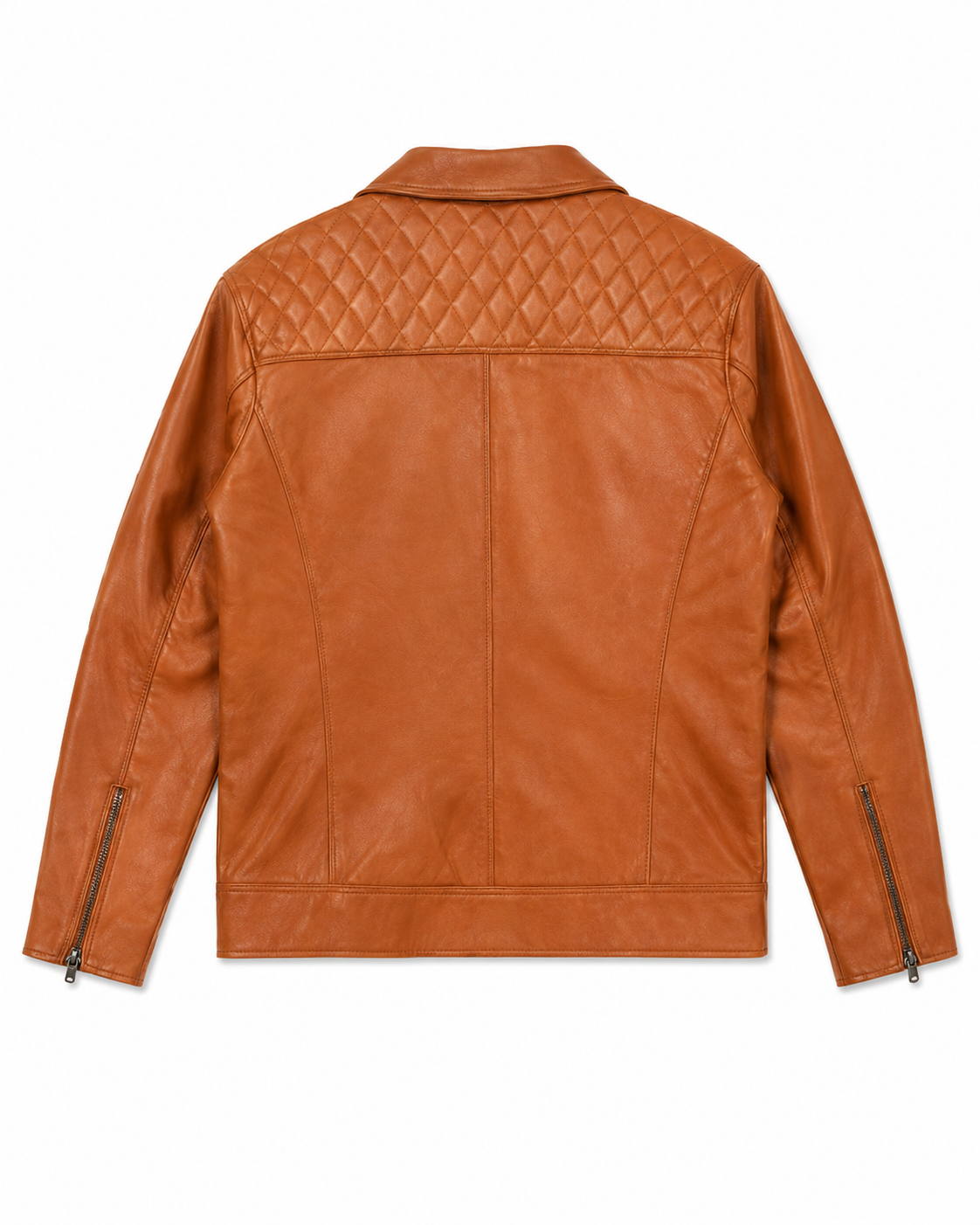 Men's Tan Biker Jacket - flat back
