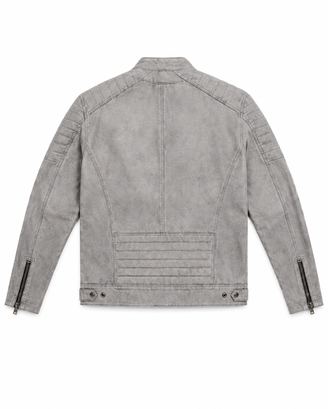 Men's Grey Cafe Racer Jacket - flat back