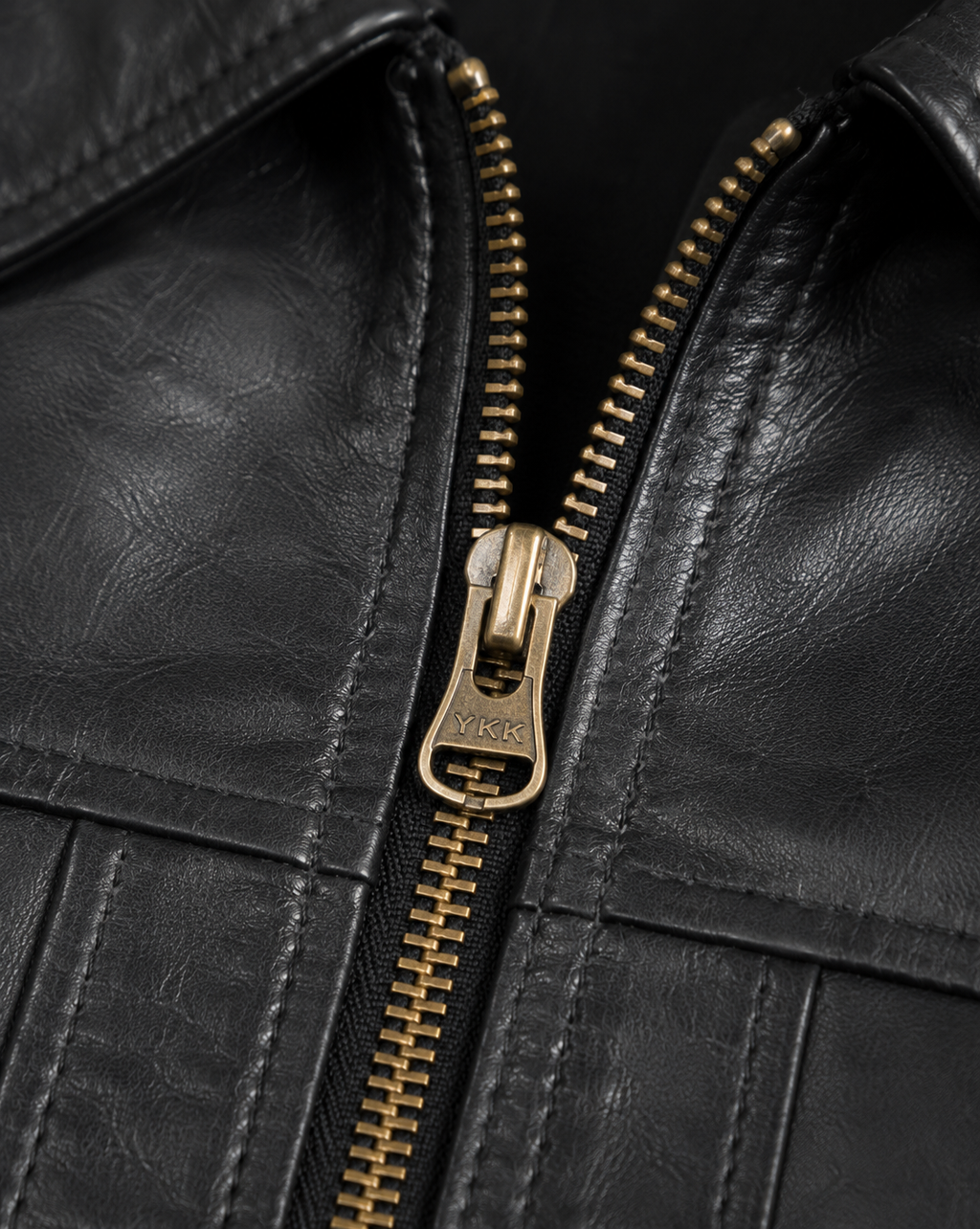 Men's Black Trucker Jacket - front zipper detail