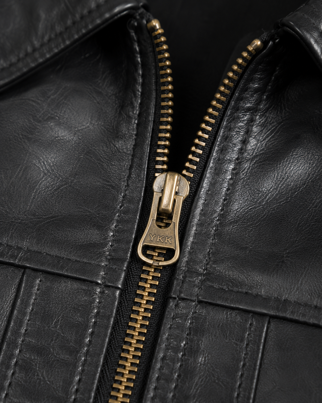 Men's Black Trucker Jacket - front zipper detail