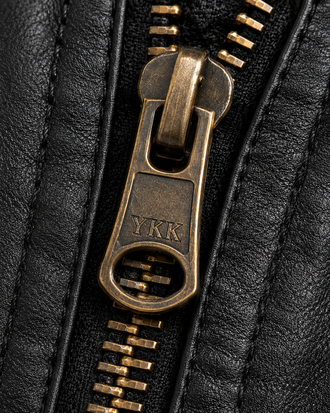 Men's Black Quilted Biker Jacket - YKK zipper detail