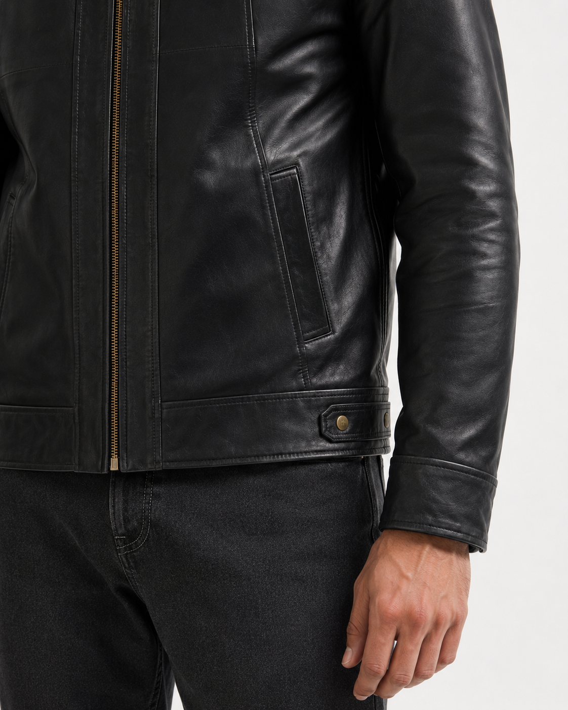 Men's Black Trucker Jacket - side pocket detail