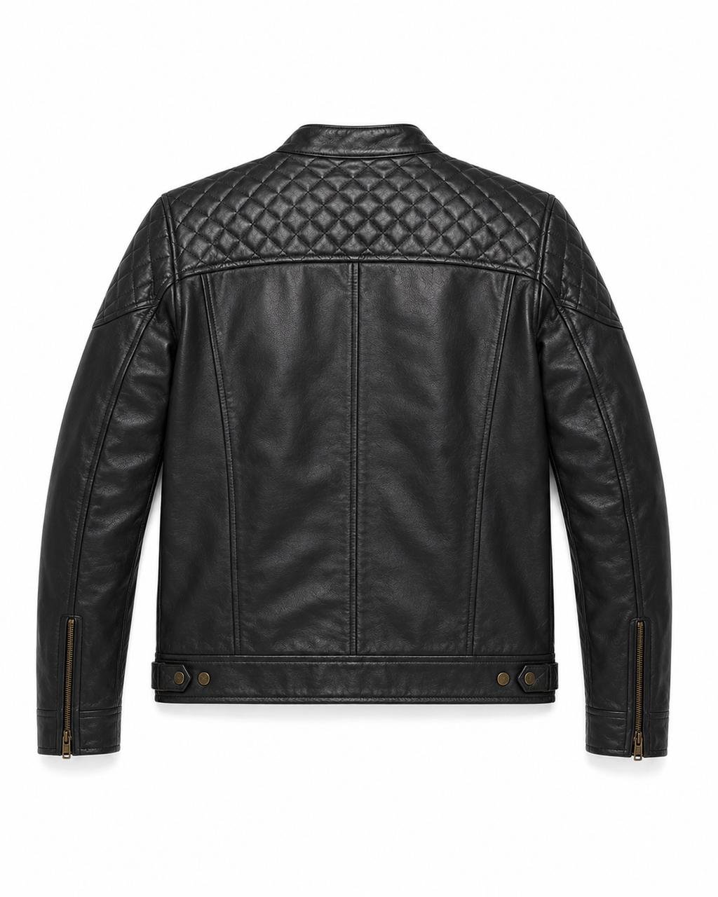 Men's Black Quilted Cafe Racer Jacket - flat back