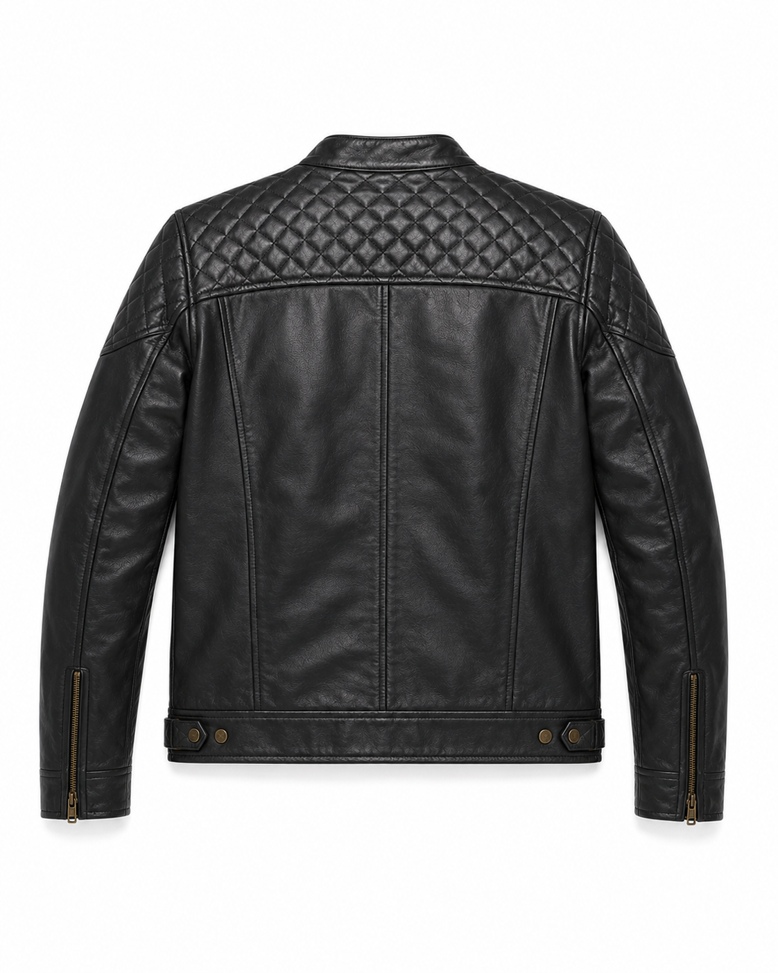 Men's Black Quilted Cafe Racer Jacket - flat back
