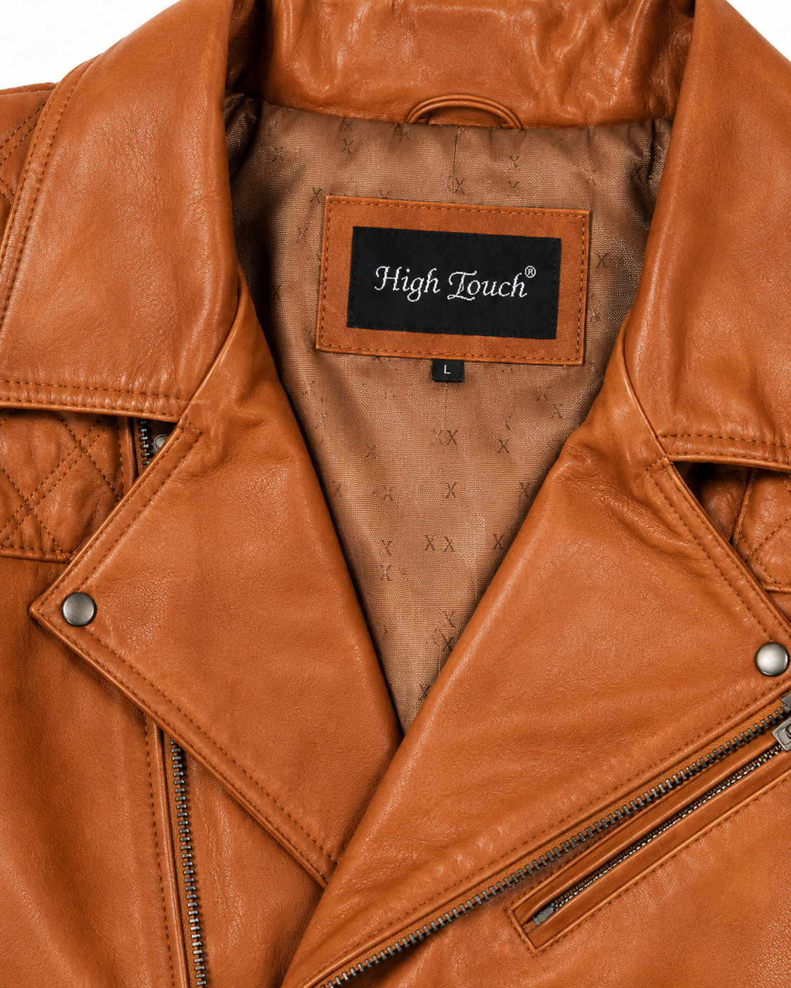Men's Tan Biker Jacket - collar detail