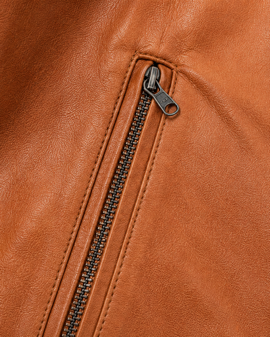 Men's Tan Biker Jacket - side zipper detail