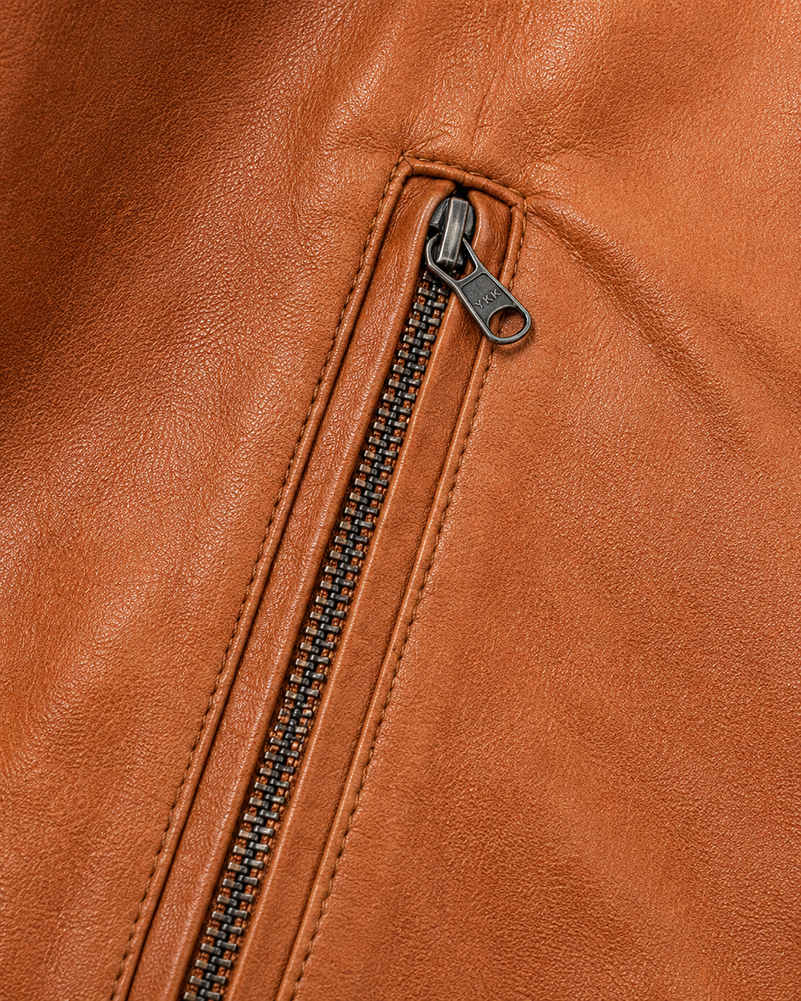 Men's Tan Biker Jacket - side zipper detail