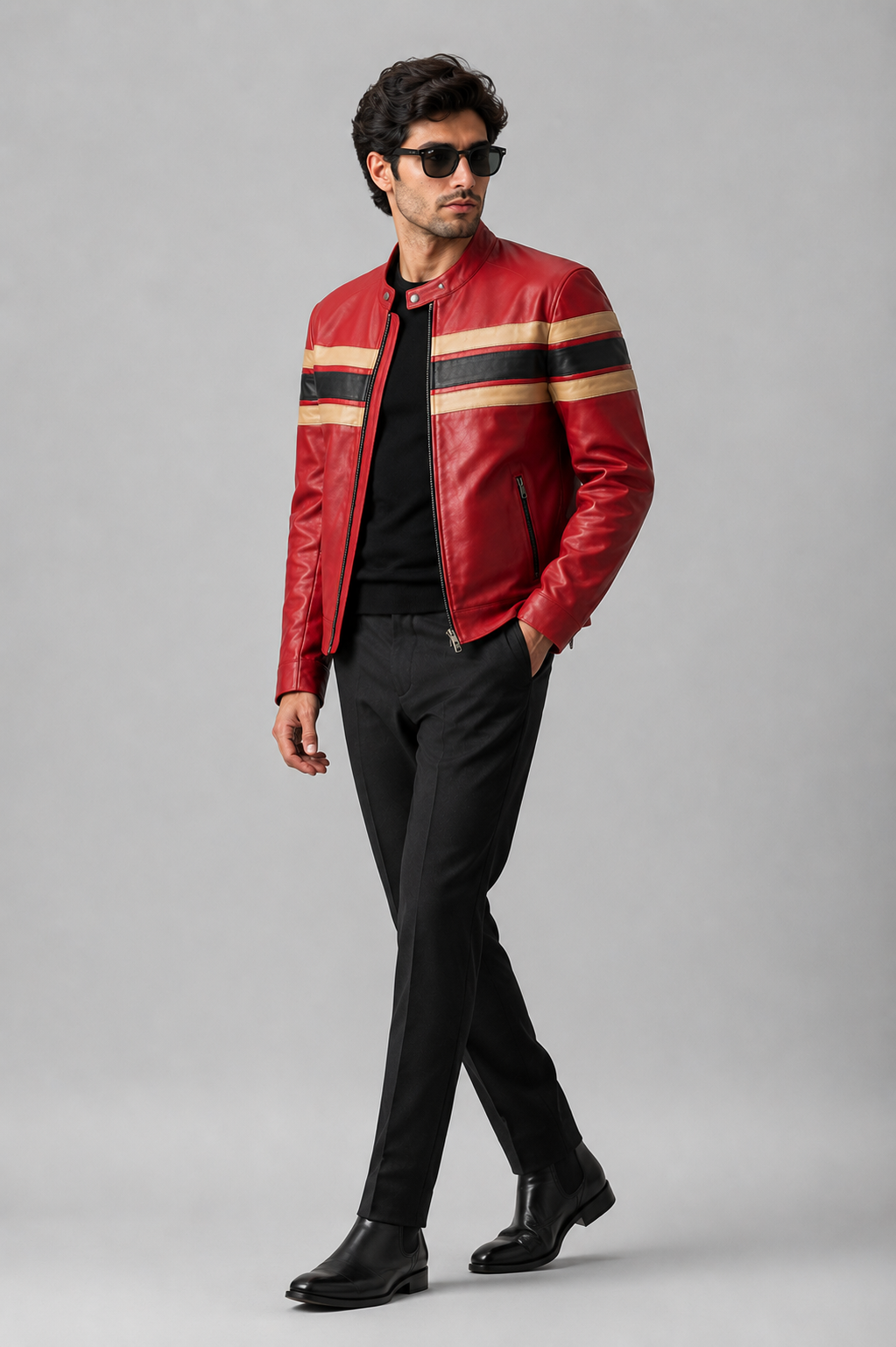 Men's Red Racing Stripe Jacket - walking