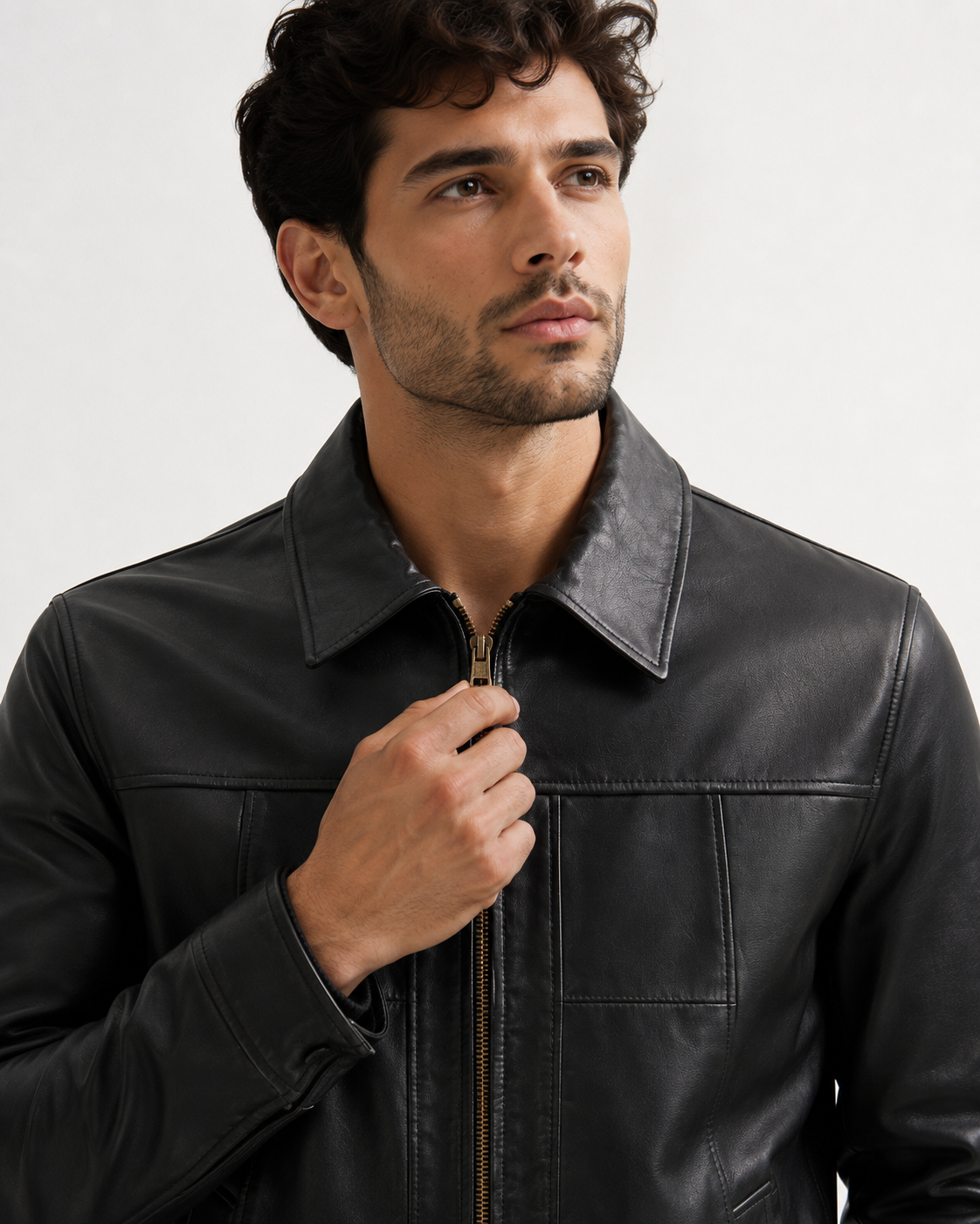 Men's Black Trucker Jacket - front closeup