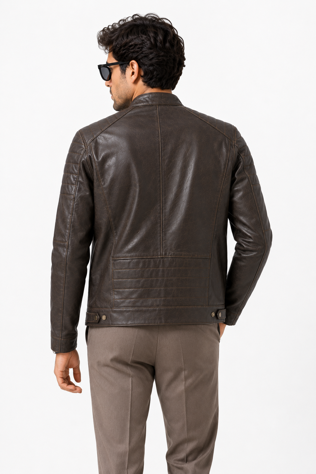 Men's Brown Cafe Racer Jacket - back
