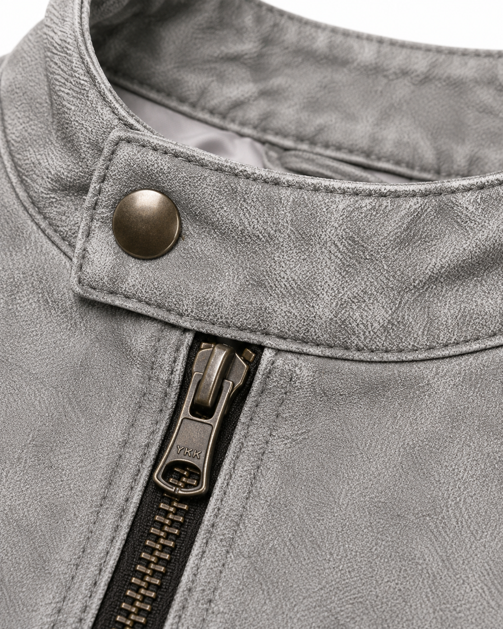 Men's Grey Cafe Racer Jacket - collar snap detail