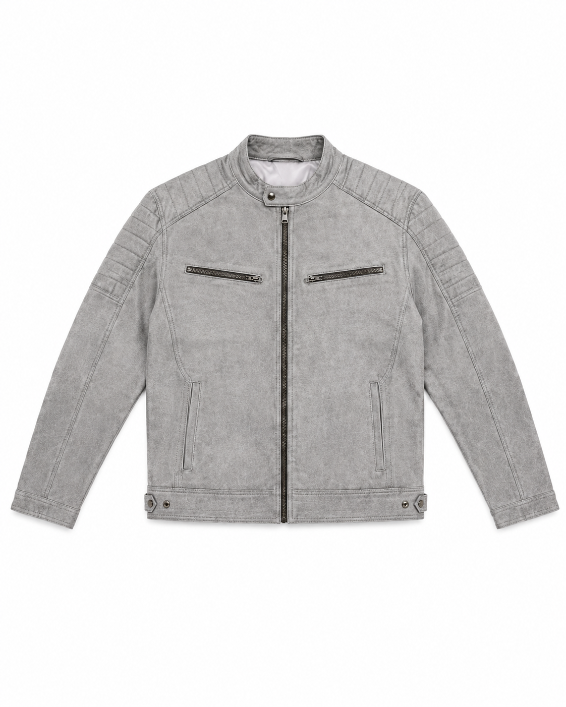 Men's Grey Cafe Racer Jacket - flat front