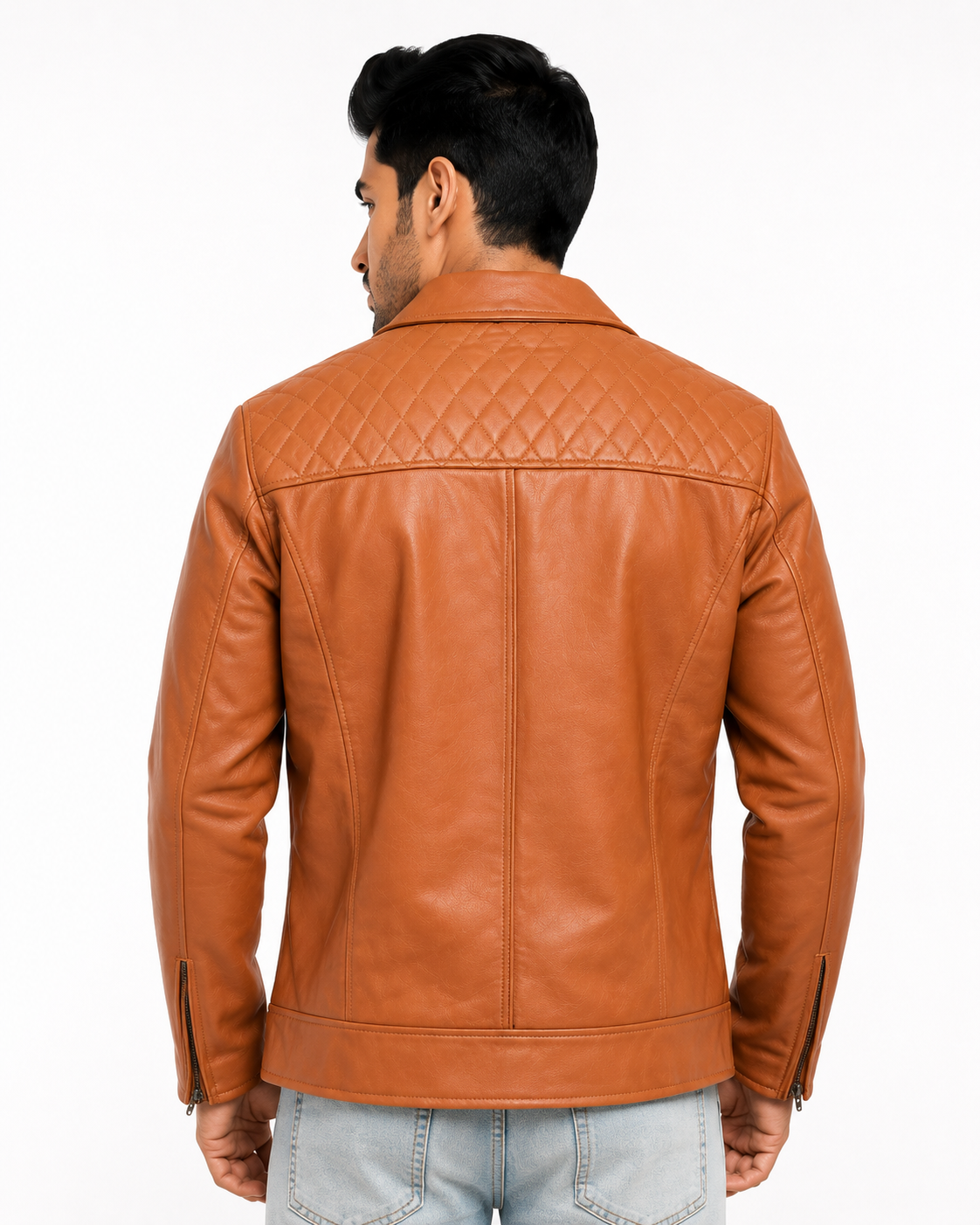 Men's Tan Biker Jacket - back
