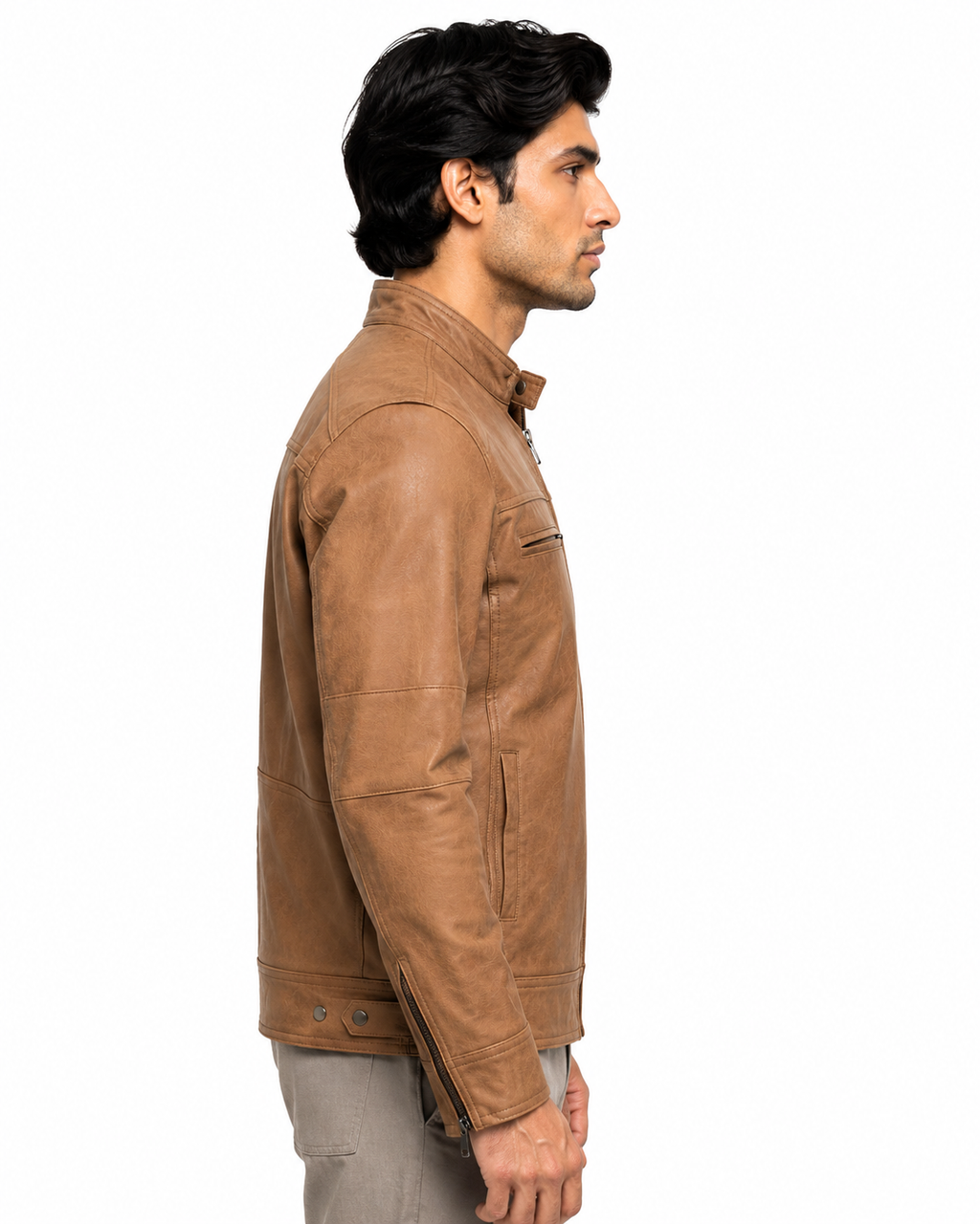 Men's Tan Cafe Racer Jacket - side right