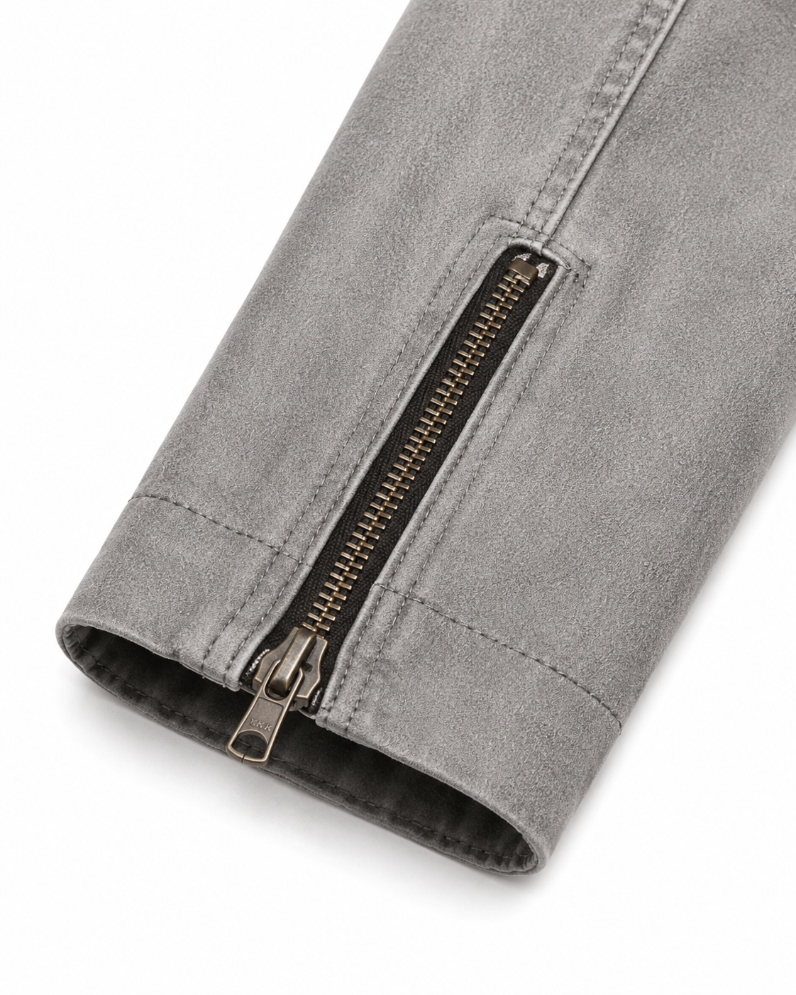 Men's Grey Cafe Racer Jacket - cuff zipper detail