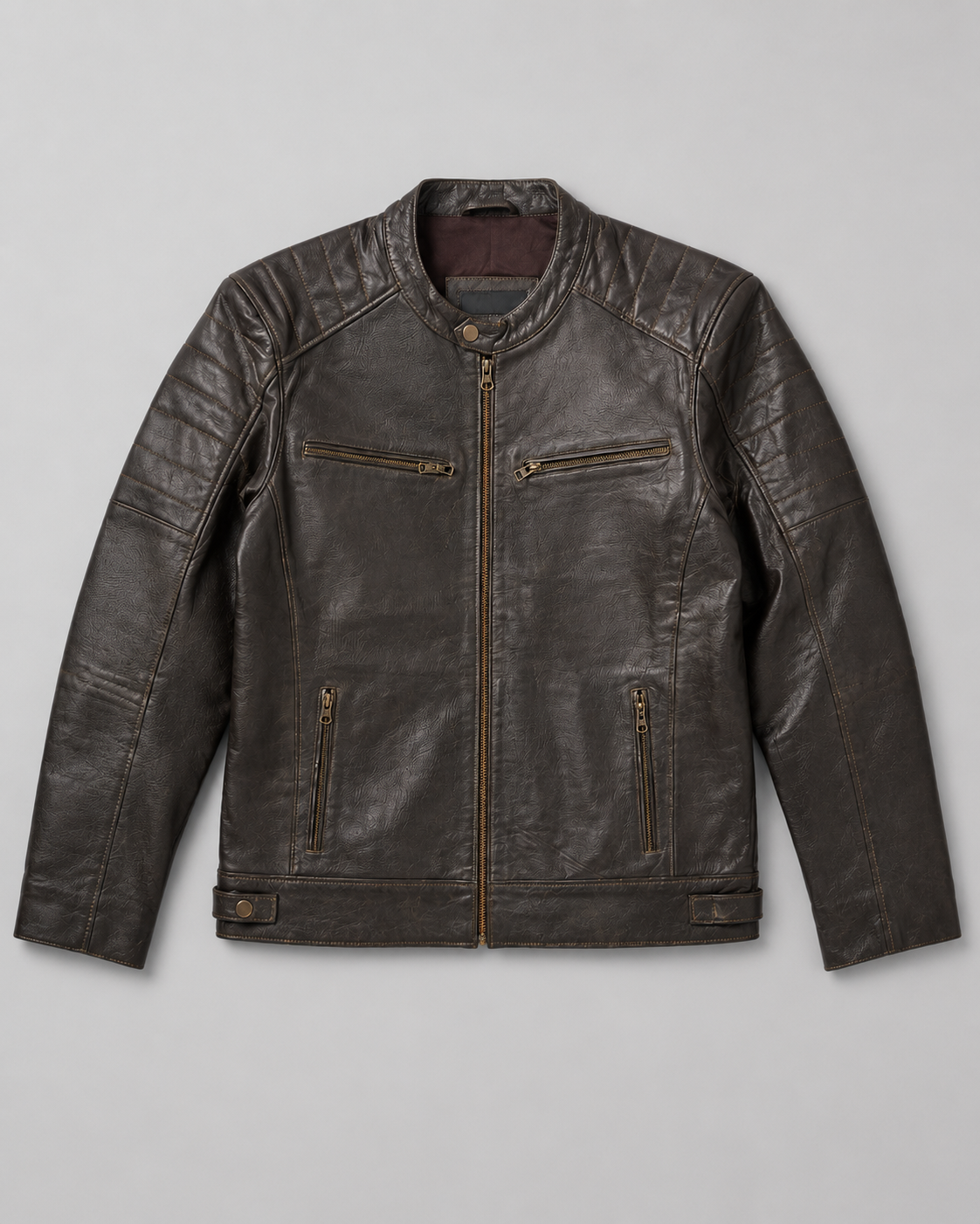 Men's Brown Cafe Racer Jacket - flat front