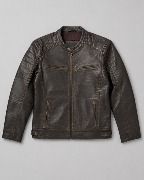 Men's Brown Cafe Racer Jacket - flat front