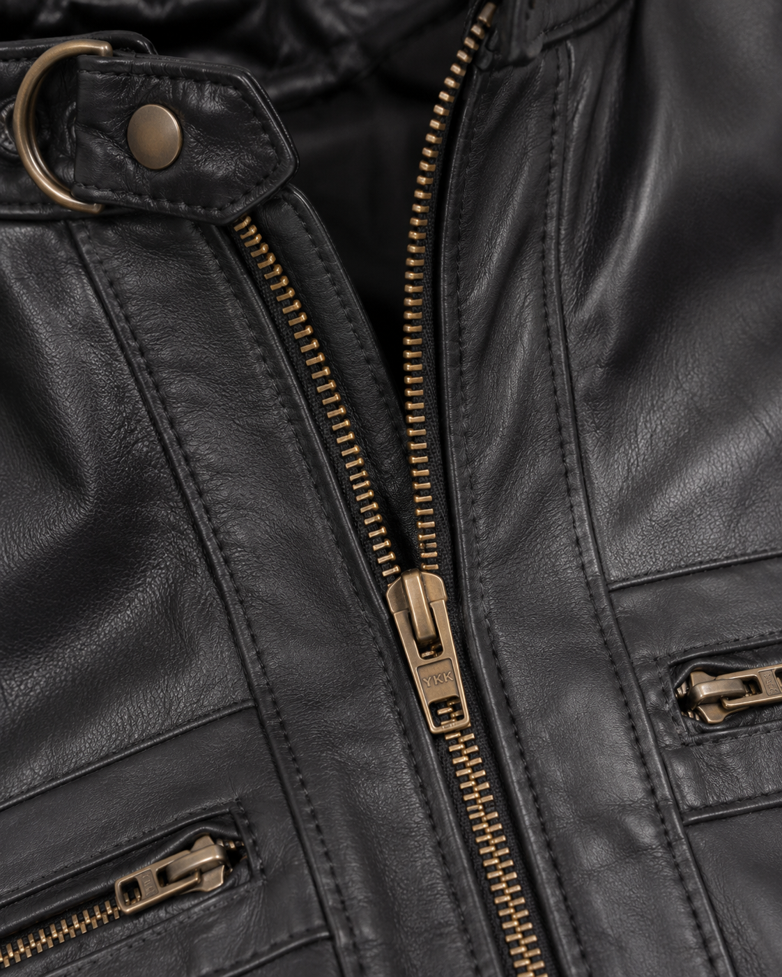 Men's Black Quilted Cafe Racer Jacket - collar zipper detail