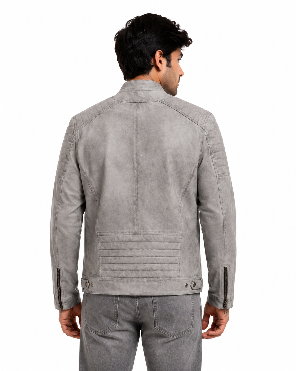 Men's Grey Cafe Racer Jacket - back
