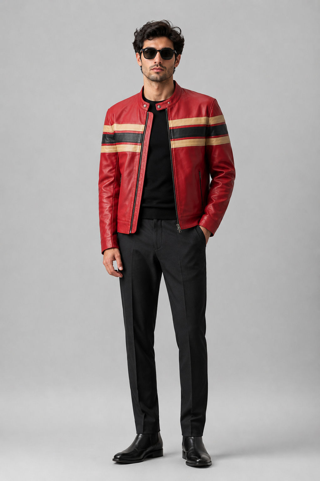 Men's Red Racing Stripe Jacket - front standing