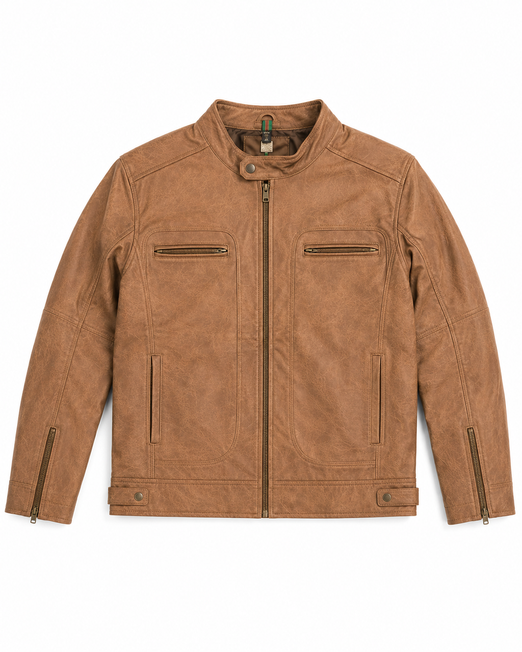 Men's Tan Cafe Racer Jacket - flat front