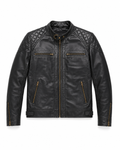 Men's Black Quilted Cafe Racer Jacket - flat front