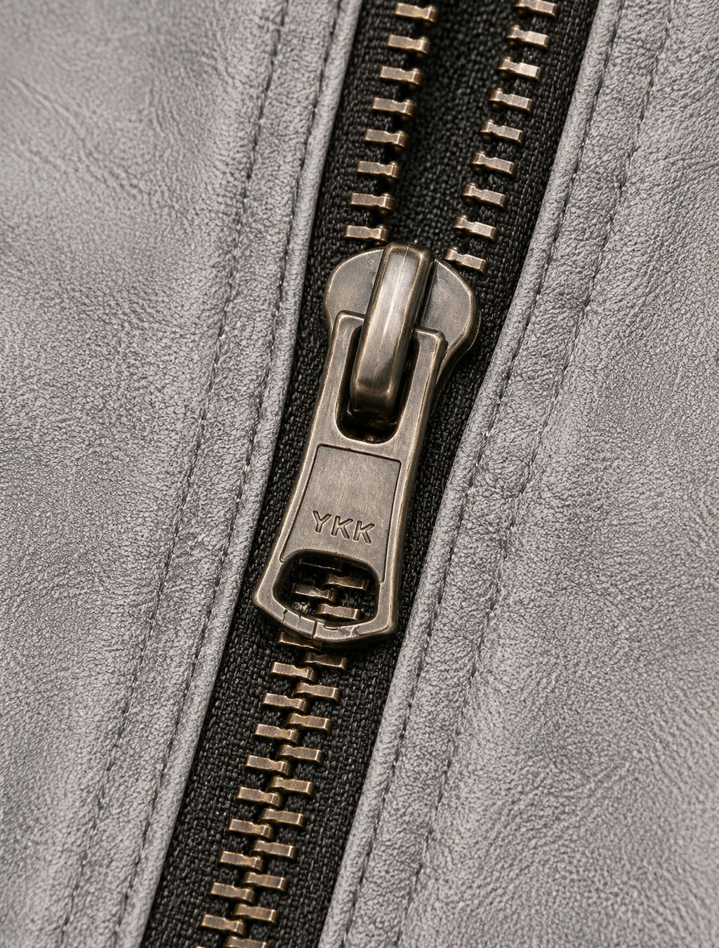 Men's Grey Cafe Racer Jacket - zipper pull detail