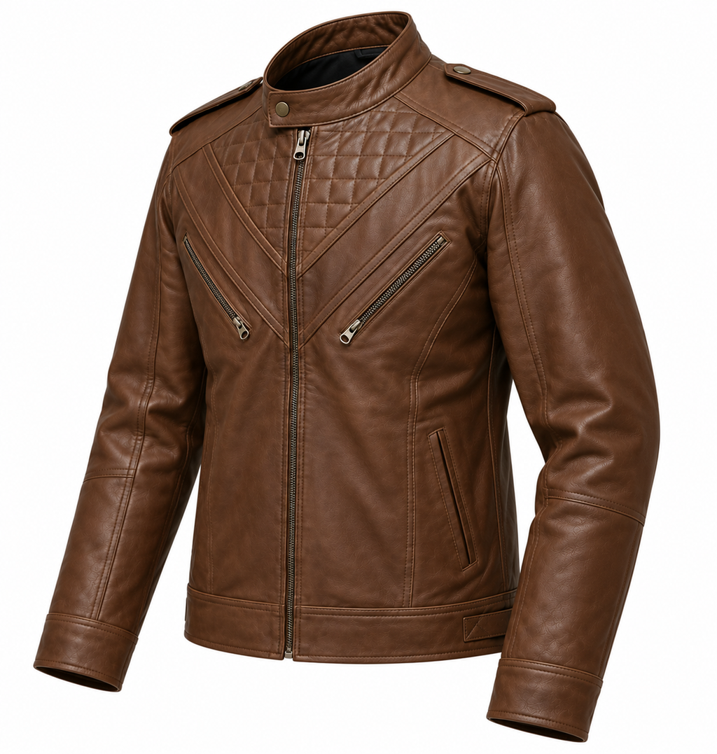 Men's Brown Quilted Biker Jacket
