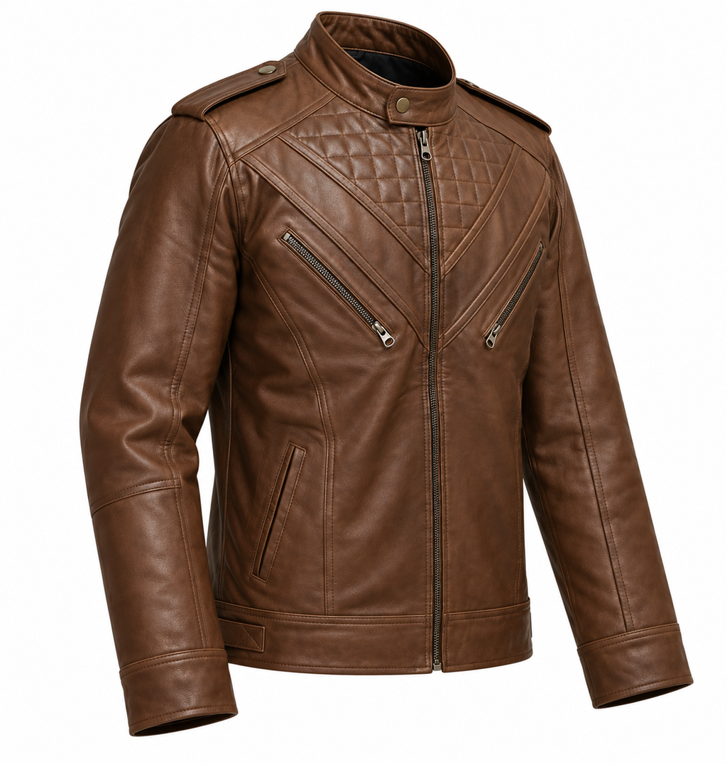 Men's Brown Quilted Biker Jacket