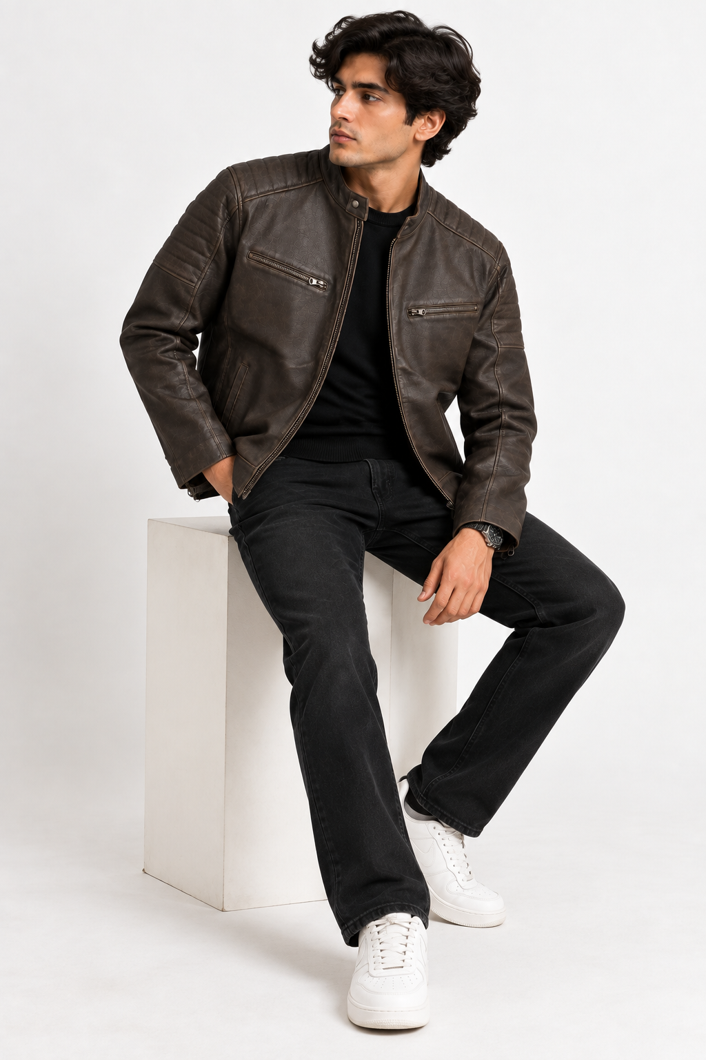 Men's Chocolate Brown Cafe Racer Jacket