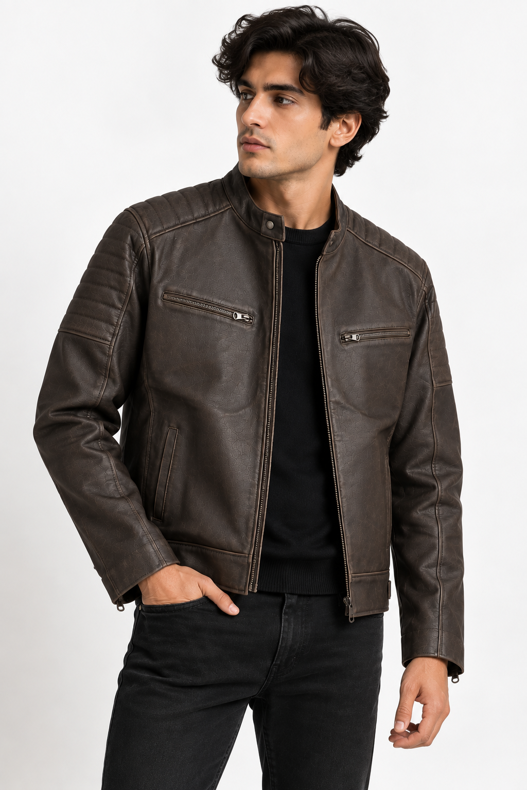 Men's Chocolate Brown Cafe Racer Jacket