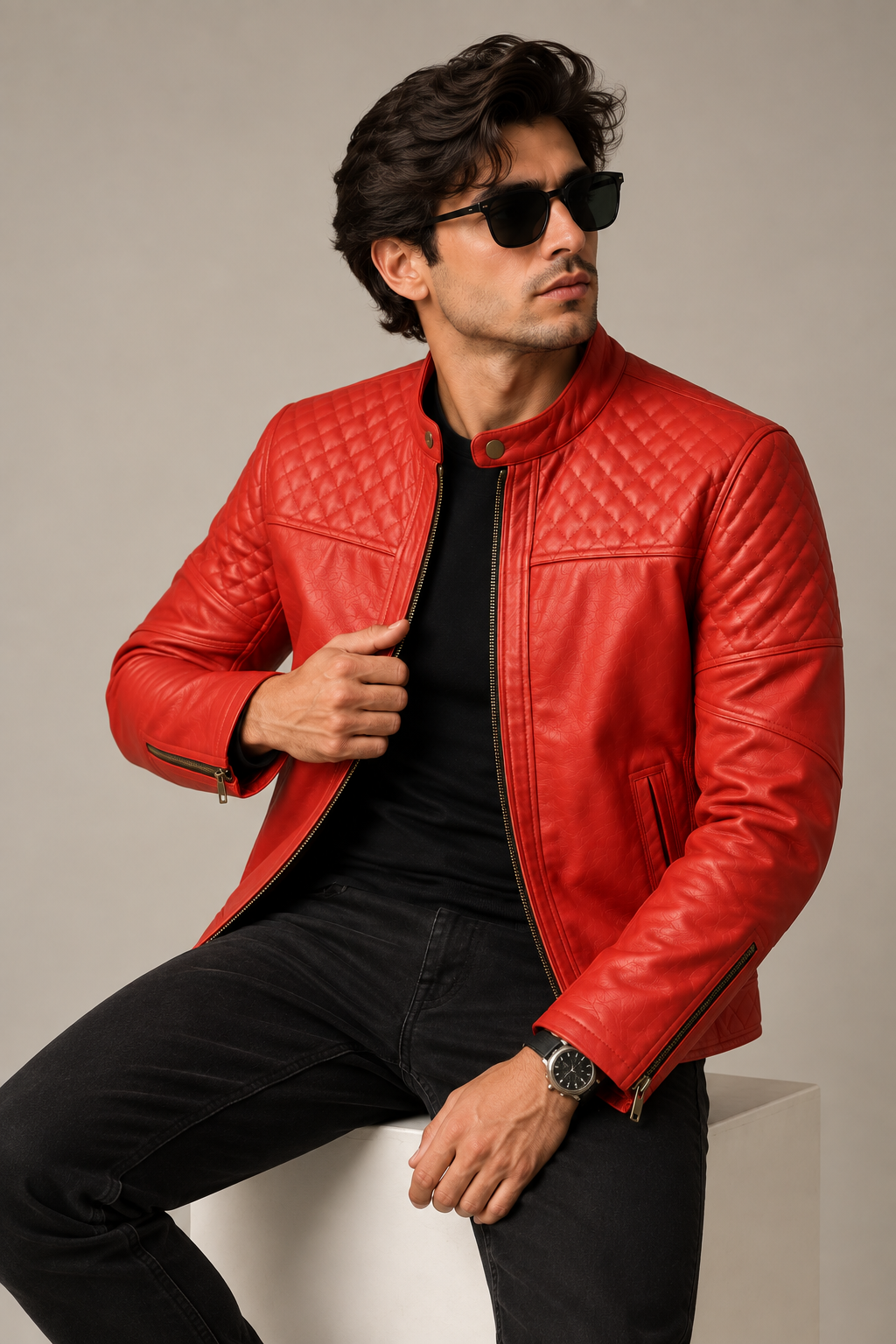 Men's Red Quilted Racer Jacket
