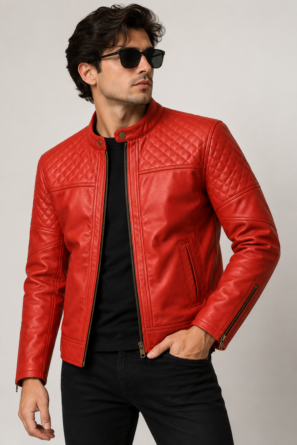 Men's Red Quilted Racer Jacket